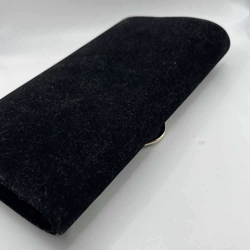 Black Velvet Evening Clutch Purse Gold Tone Chain Formal Wedding Bag - Picture 4 of 6